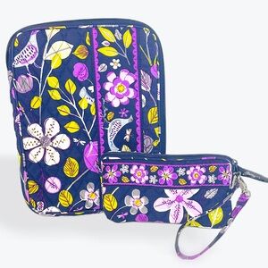 VERA BRADLEY 2 Piece Set Floral Nightingale zippered wristlet & tablet sleeve
